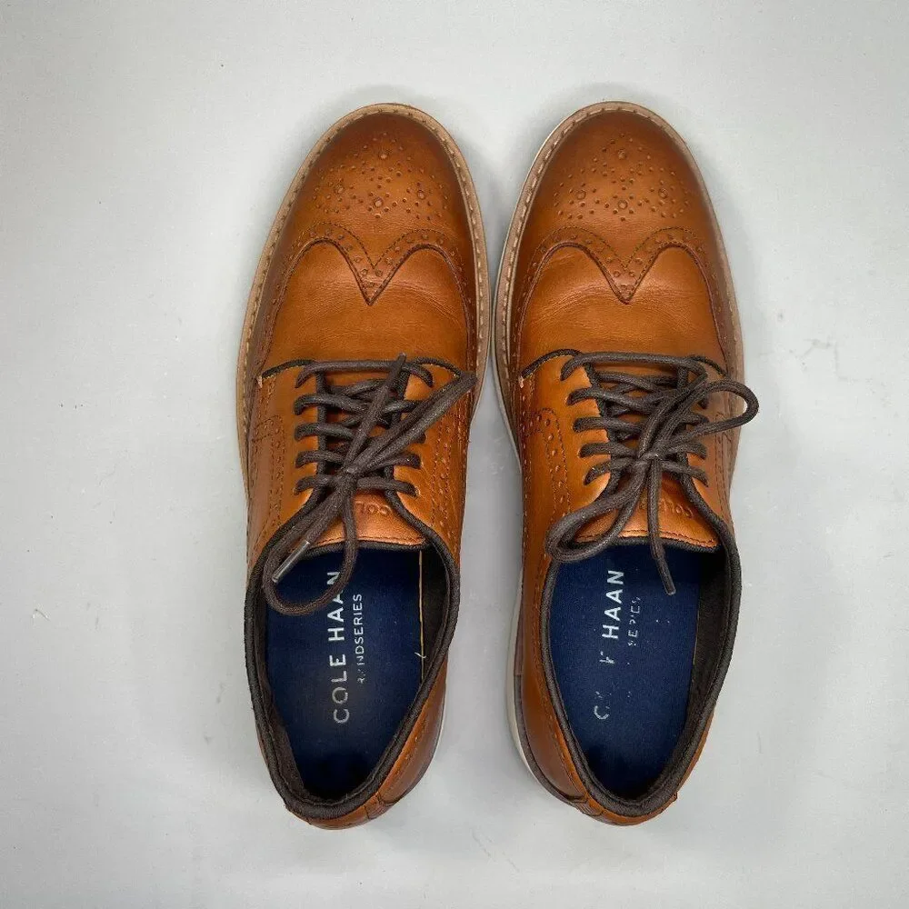 Cole Haan The Go To Wing Oxfords Men 8.5 Brown Leather Wing Tip Derby Dress Shoe